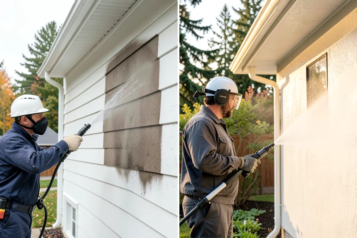 Vinyl Fence Cleaning in Kenmore, King County, WA - Rinse loose debris from panels and post caps