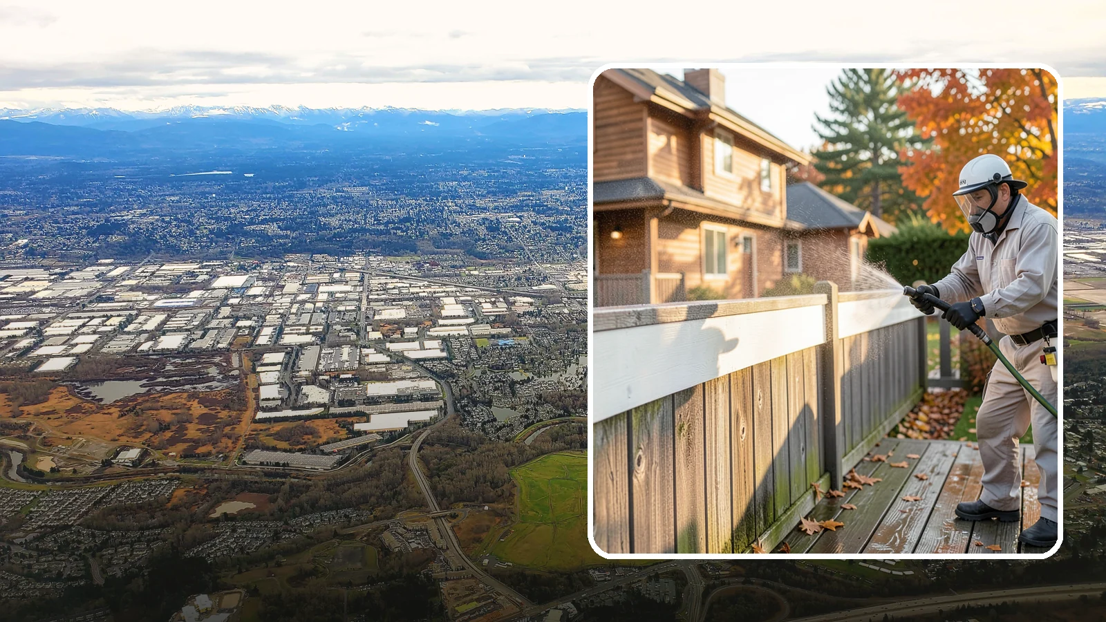Vinyl Fence Cleaning in Kent, King County, WA - A soft-wash treatment that erases the green algae mask vinyl fencing collects in our wet, low-sun months.