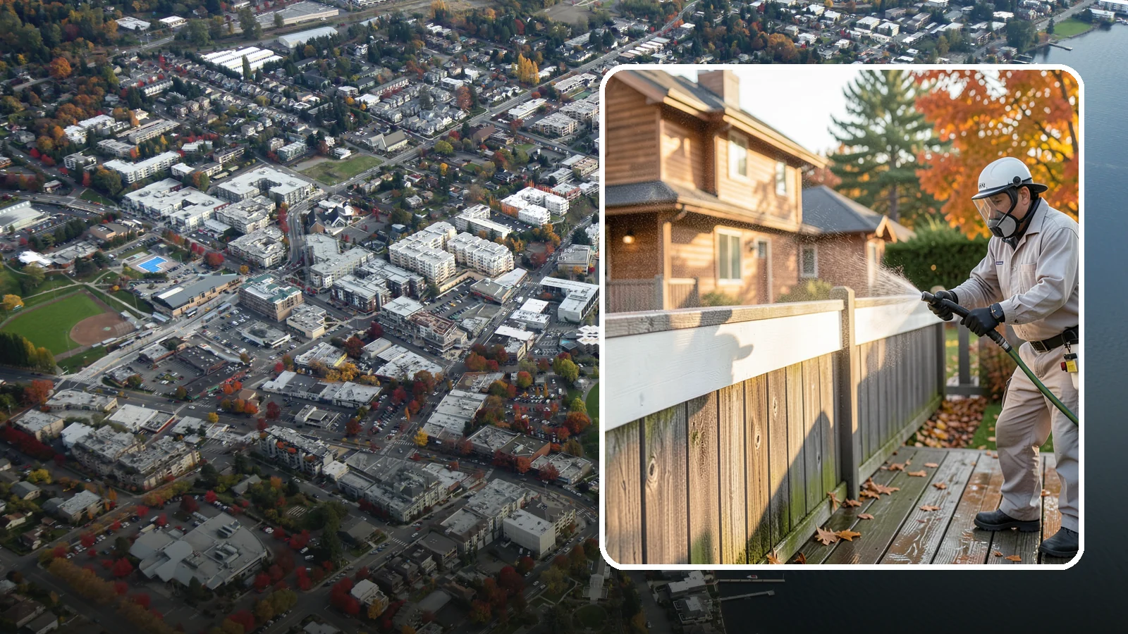 Vinyl Fence Cleaning in Kirkland, King County, WA - A soft-wash treatment that erases the green algae mask vinyl fencing collects in our wet, low-sun months.