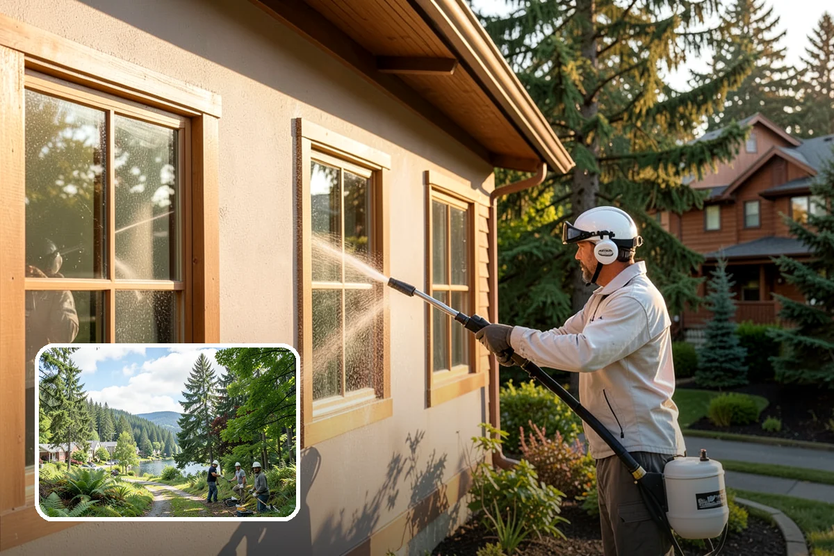 Vinyl Fence Cleaning in Lake Forest Park, King County, WA - Strips the green algae layer that clings to non-porous vinyl