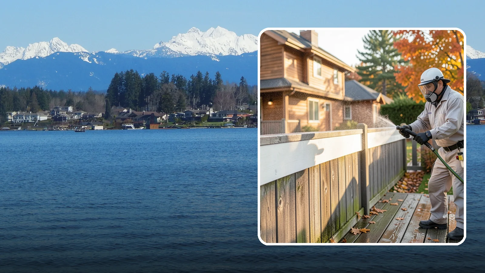 Vinyl Fence Cleaning in Lake Stevens, Snohomish County, WA - A soft-wash treatment that erases the green algae mask vinyl fencing collects in our wet, low-sun months.