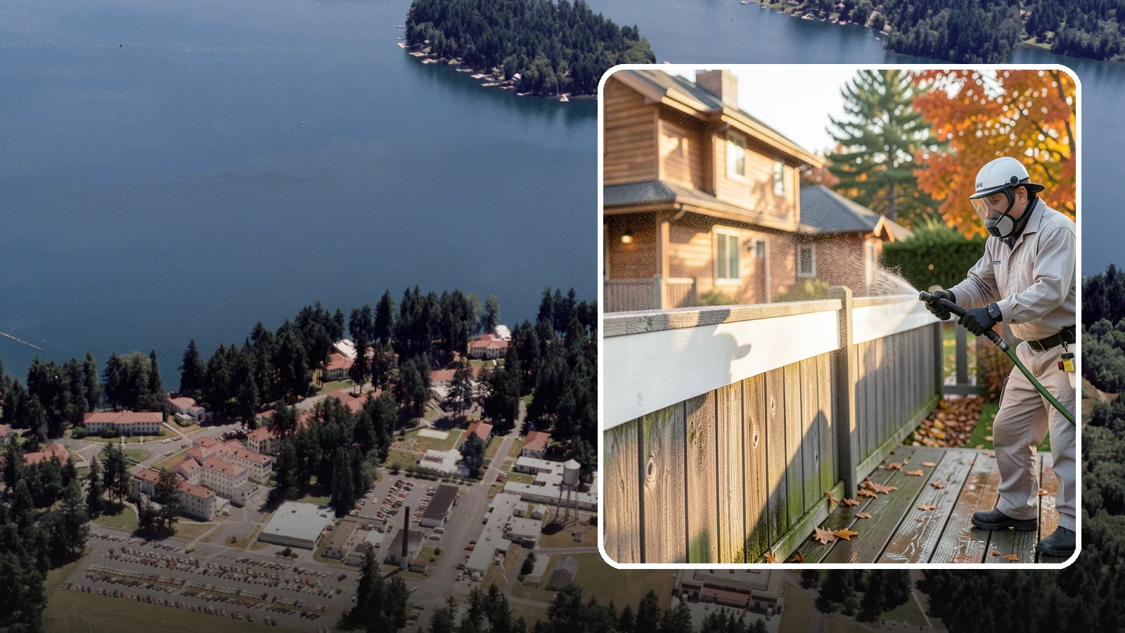 Vinyl Fence Cleaning in Lakewood, Pierce County, WA - A soft-wash treatment that erases the green algae mask vinyl fencing collects in our wet, low-sun months.