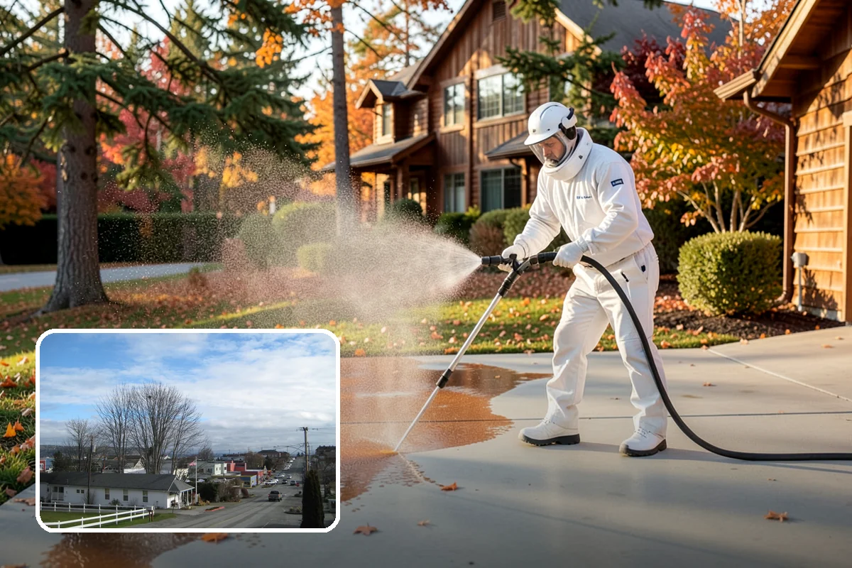 Vinyl Fence Cleaning in Langley, Island County, WA - Strips the green algae layer that clings to non-porous vinyl