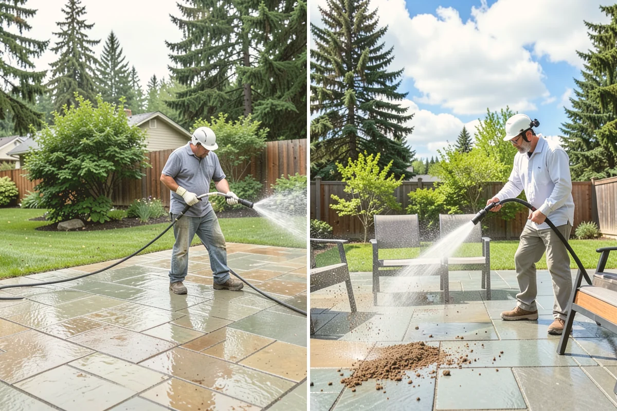Vinyl Fence Cleaning in Langley, Island County, WA - Rinse loose debris from panels and post caps