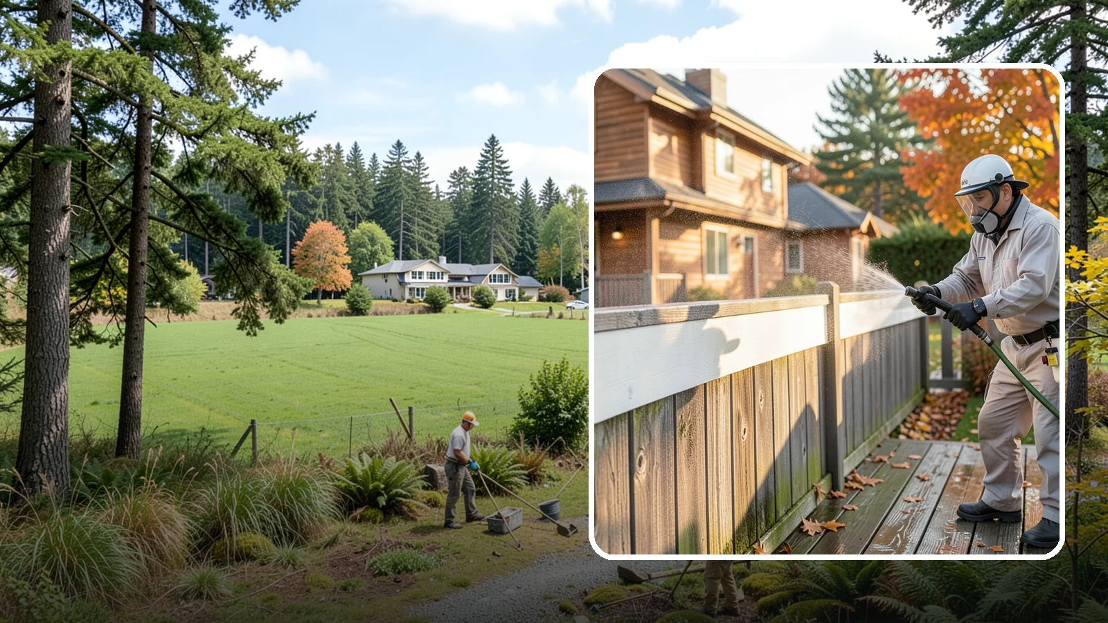 Vinyl Fence Cleaning in Lyman, Skagit County, WA - A soft-wash treatment that erases the green algae mask vinyl fencing collects in our wet, low-sun months.