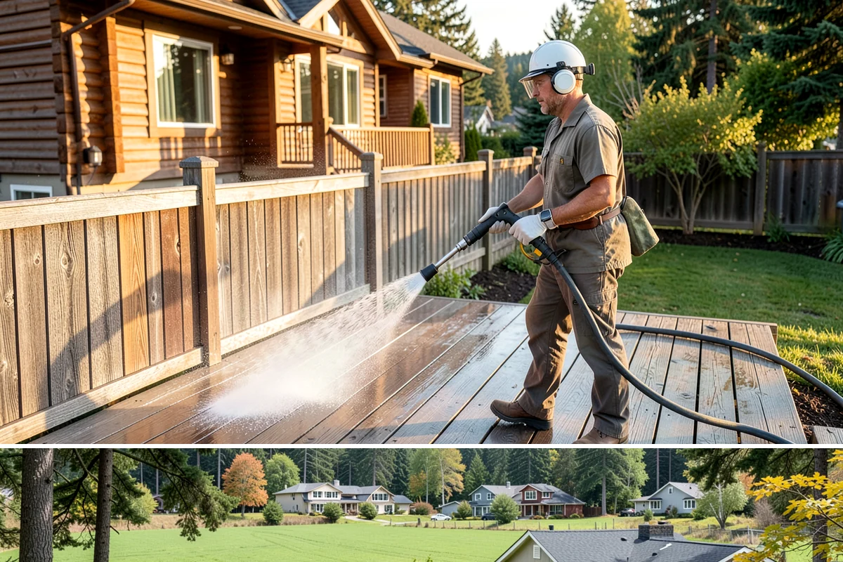Vinyl Fence Cleaning in Lyman, Skagit County, WA - Spring is a popular time to clear the winter's algae buildup and reset the fence for the season.