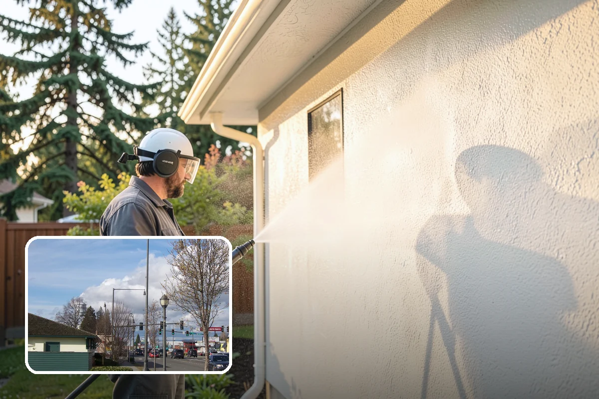 Vinyl Fence Cleaning in Marysville, Snohomish County, WA - Strips the green algae layer that clings to non-porous vinyl
