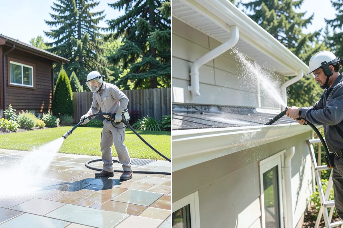 Vinyl Fence Cleaning in Marysville, Snohomish County, WA - Rinse loose debris from panels and post caps