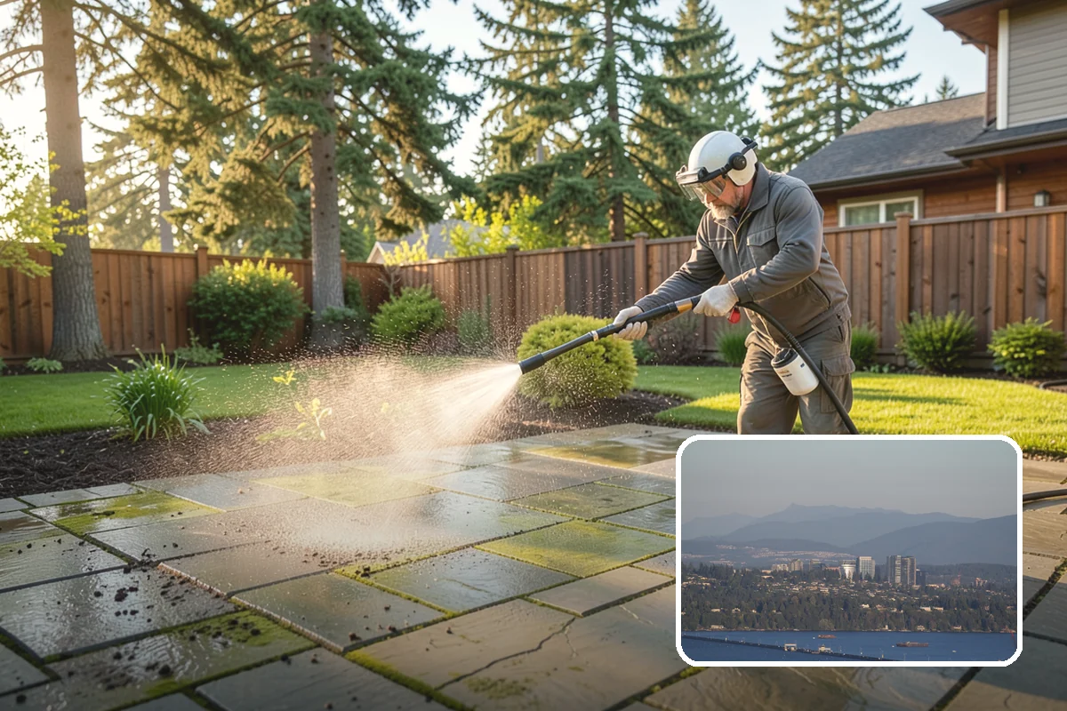 Vinyl Fence Cleaning in Medina, King County, WA - Strips the green algae layer that clings to non-porous vinyl