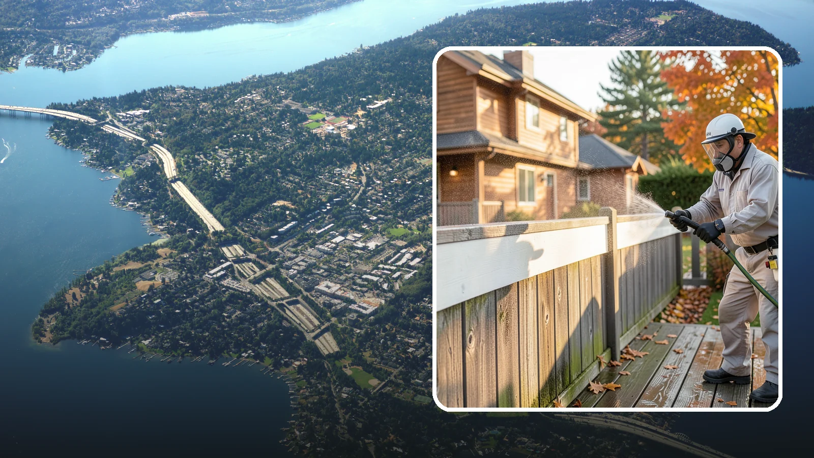 Vinyl Fence Cleaning in Mercer Island, King County, WA - A soft-wash treatment that erases the green algae mask vinyl fencing collects in our wet, low-sun months.