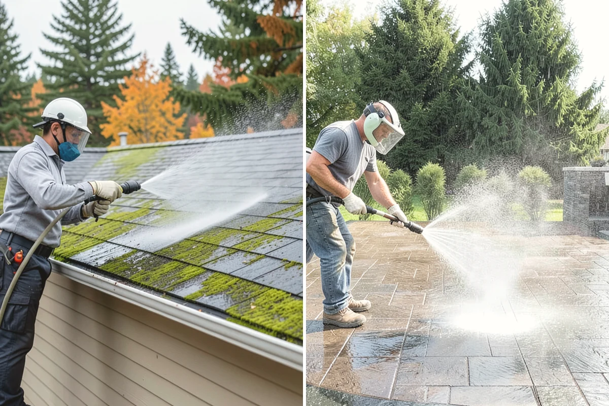 Vinyl Fence Cleaning in Mercer Island, King County, WA - Rinse loose debris from panels and post caps