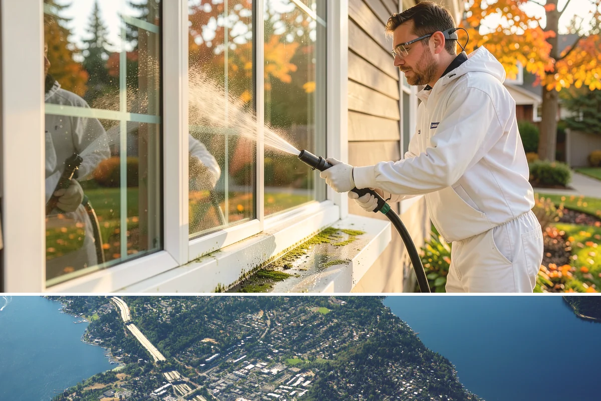 Vinyl Fence Cleaning in Mercer Island, King County, WA - Spring is a popular time to clear the winter's algae buildup and reset the fence for the season.