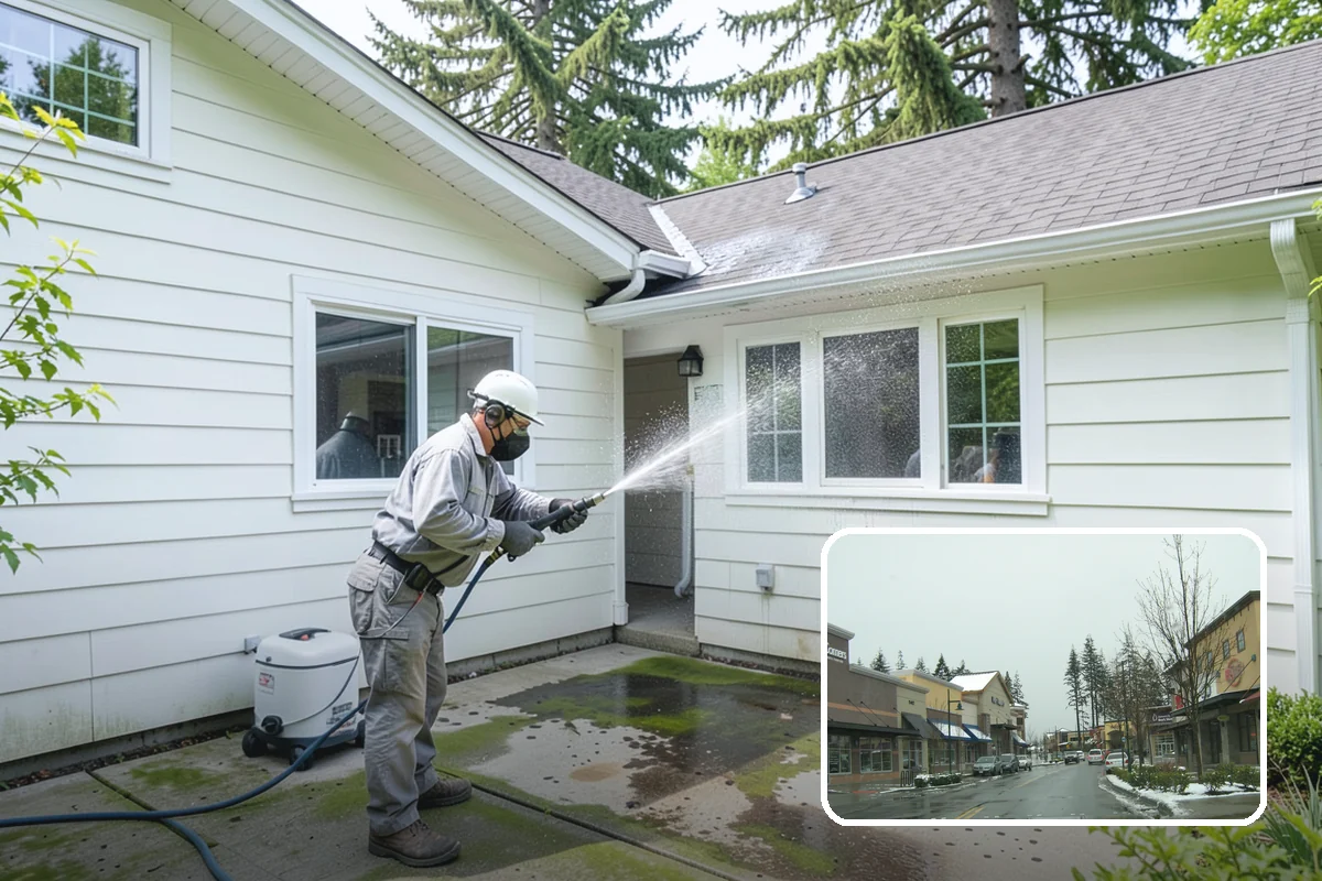 Vinyl Fence Cleaning in Mill Creek, Snohomish County, WA - Strips the green algae layer that clings to non-porous vinyl