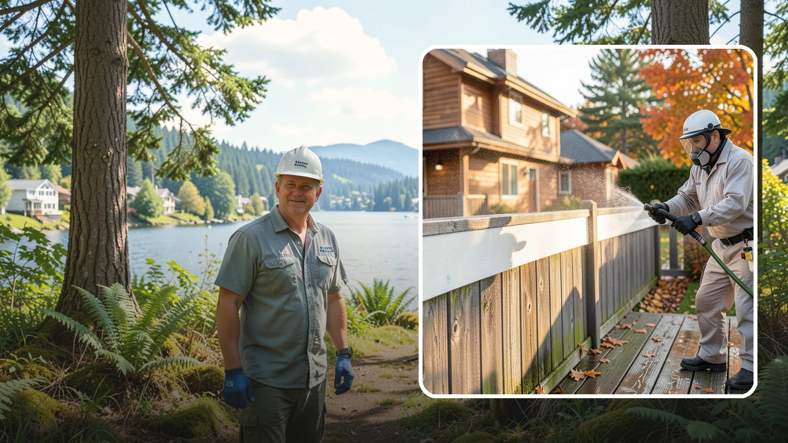 Vinyl Fence Cleaning in Milton, King County, WA - A soft-wash treatment that erases the green algae mask vinyl fencing collects in our wet, low-sun months.