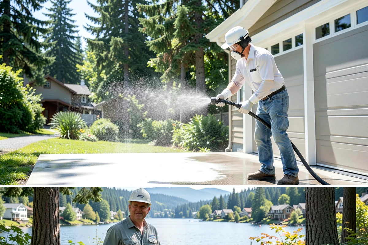 Vinyl Fence Cleaning in Milton, King County, WA - Spring is a popular time to clear the winter's algae buildup and reset the fence for the season.