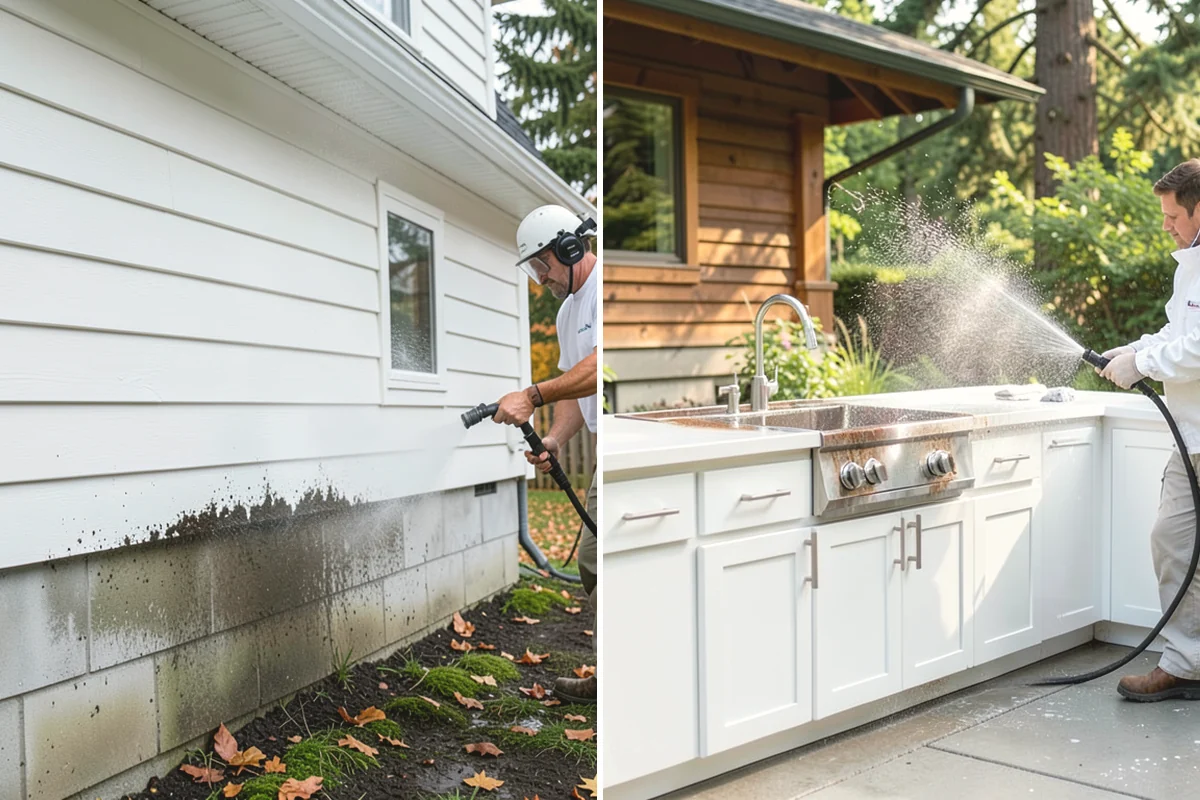 Vinyl Fence Cleaning in Monroe, Snohomish County, WA - Rinse loose debris from panels and post caps
