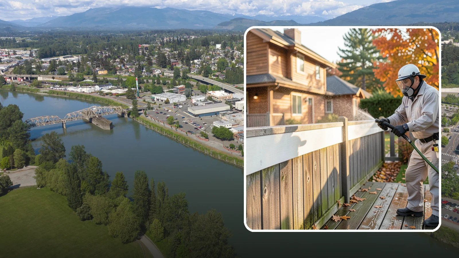 Vinyl Fence Cleaning in Mount Vernon, Skagit County, WA - A soft-wash treatment that erases the green algae mask vinyl fencing collects in our wet, low-sun months.