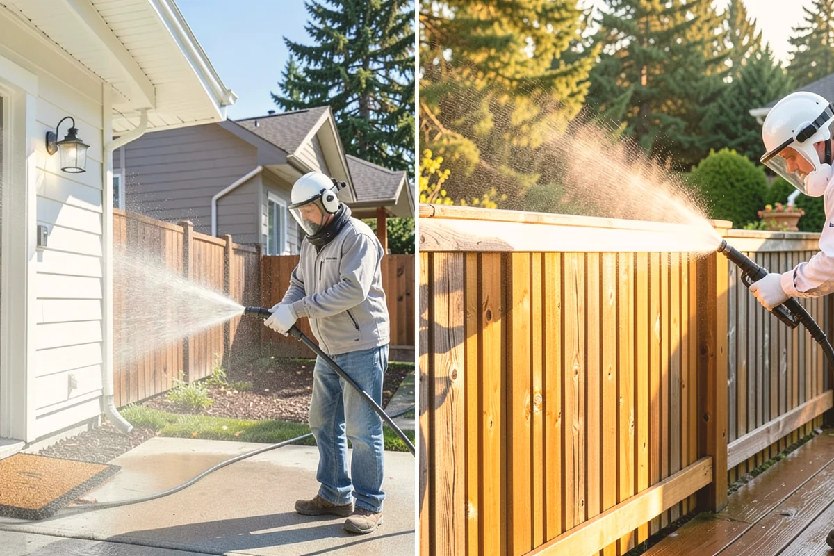 Vinyl Fence Cleaning in Mount Vernon, Skagit County, WA - Rinse loose debris from panels and post caps