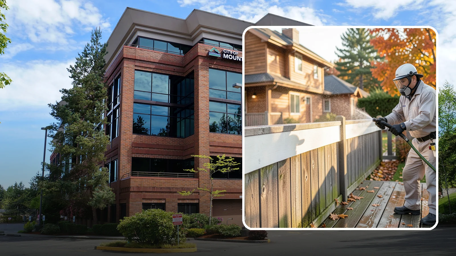Vinyl Fence Cleaning in Mountlake Terrace, Snohomish County, WA - A soft-wash treatment that erases the green algae mask vinyl fencing collects in our wet, low-sun months.
