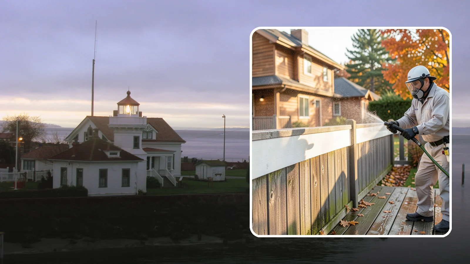 Vinyl Fence Cleaning in Mukilteo, Snohomish County, WA - A soft-wash treatment that erases the green algae mask vinyl fencing collects in our wet, low-sun months.