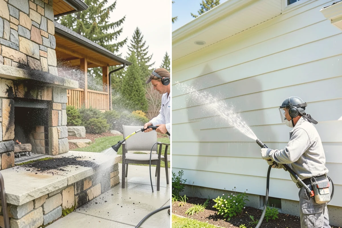 Vinyl Fence Cleaning in Newcastle, King County, WA - Rinse loose debris from panels and post caps