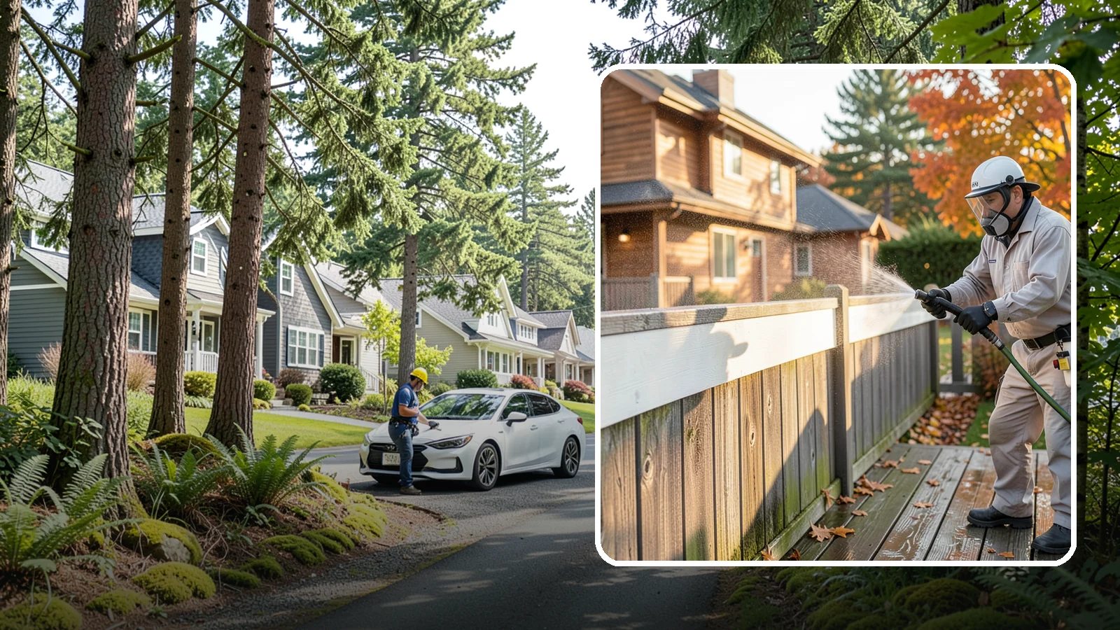 Vinyl Fence Cleaning in Normandy Park, King County, WA - A soft-wash treatment that erases the green algae mask vinyl fencing collects in our wet, low-sun months.