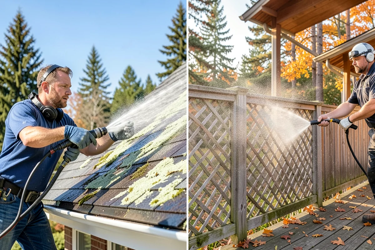 Vinyl Fence Cleaning in Normandy Park, King County, WA - Rinse loose debris from panels and post caps