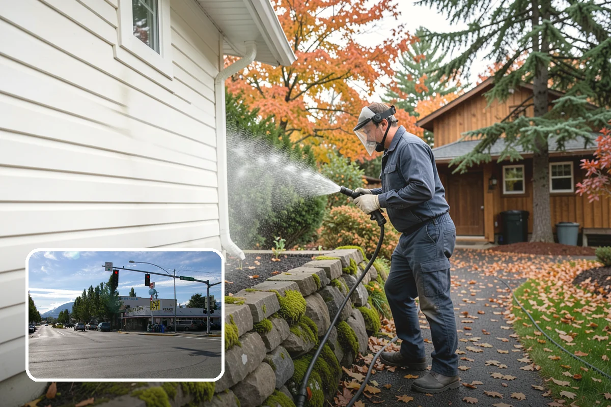 Vinyl Fence Cleaning in North Bend, King County, WA - Strips the green algae layer that clings to non-porous vinyl