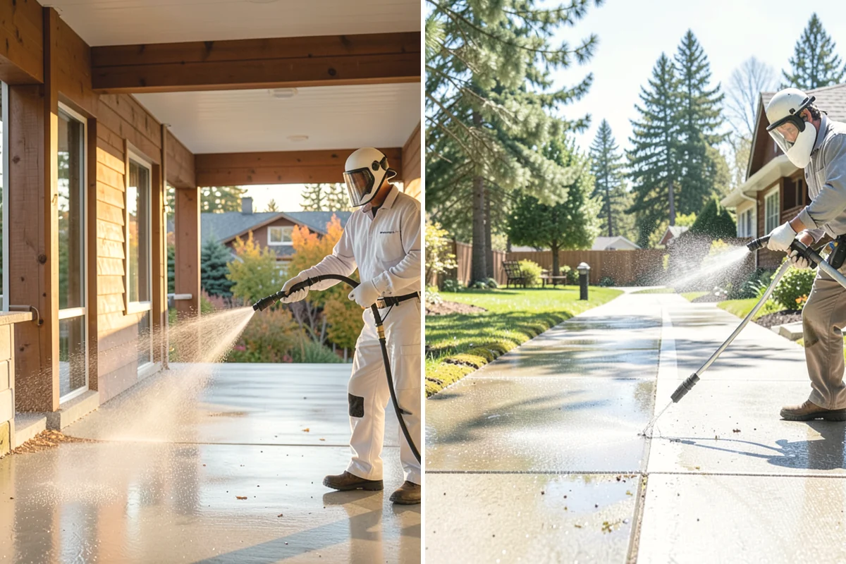 Vinyl Fence Cleaning in North Bend, King County, WA - Rinse loose debris from panels and post caps