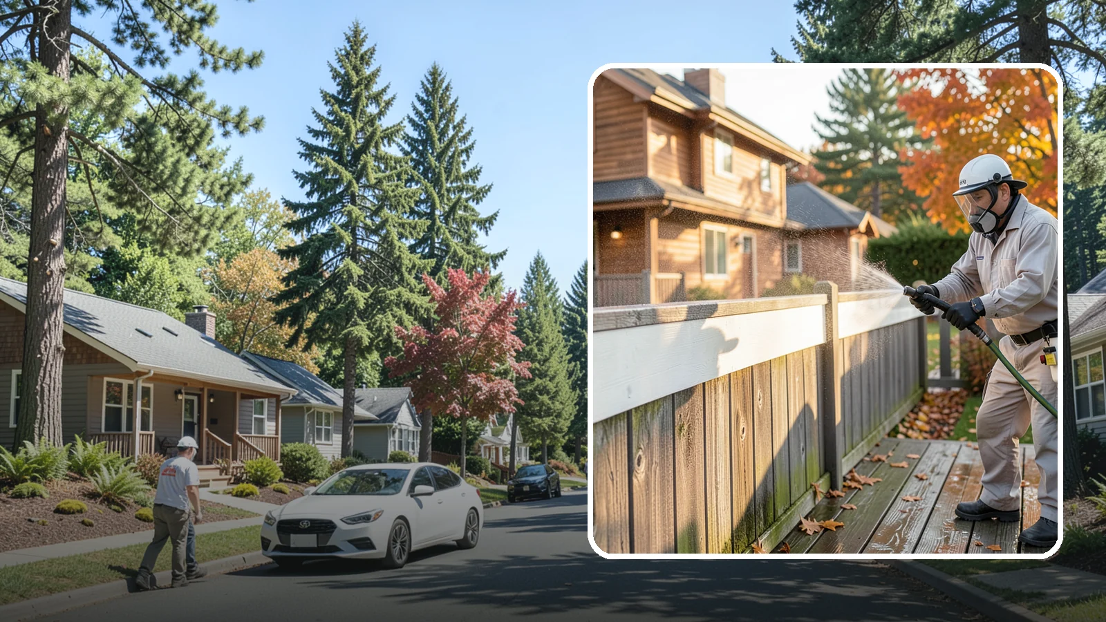 Vinyl Fence Cleaning in Orting, Pierce County, WA - A soft-wash treatment that erases the green algae mask vinyl fencing collects in our wet, low-sun months.