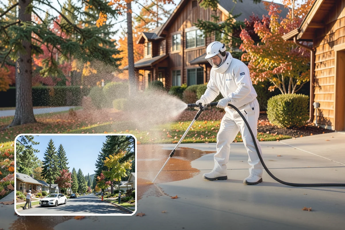 Vinyl Fence Cleaning in Orting, Pierce County, WA - Strips the green algae layer that clings to non-porous vinyl