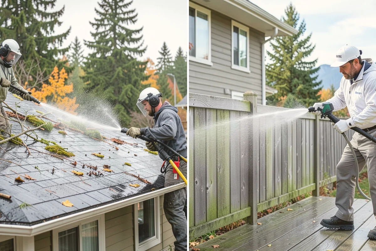 Vinyl Fence Cleaning in Orting, Pierce County, WA - Rinse loose debris from panels and post caps