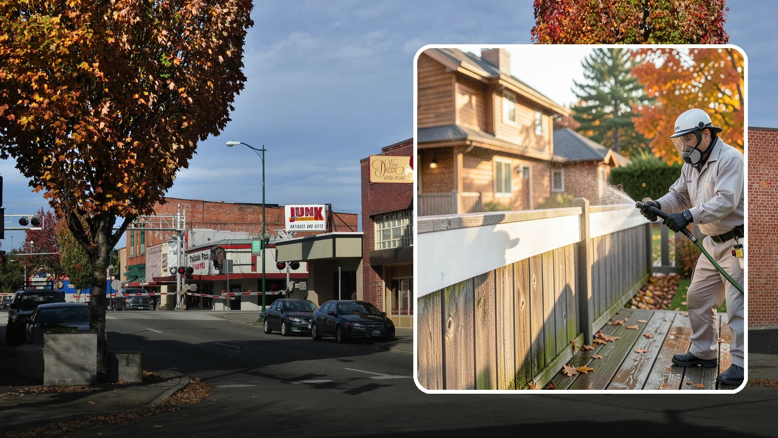Vinyl Fence Cleaning in Puyallup, Pierce County, WA - A soft-wash treatment that erases the green algae mask vinyl fencing collects in our wet, low-sun months.
