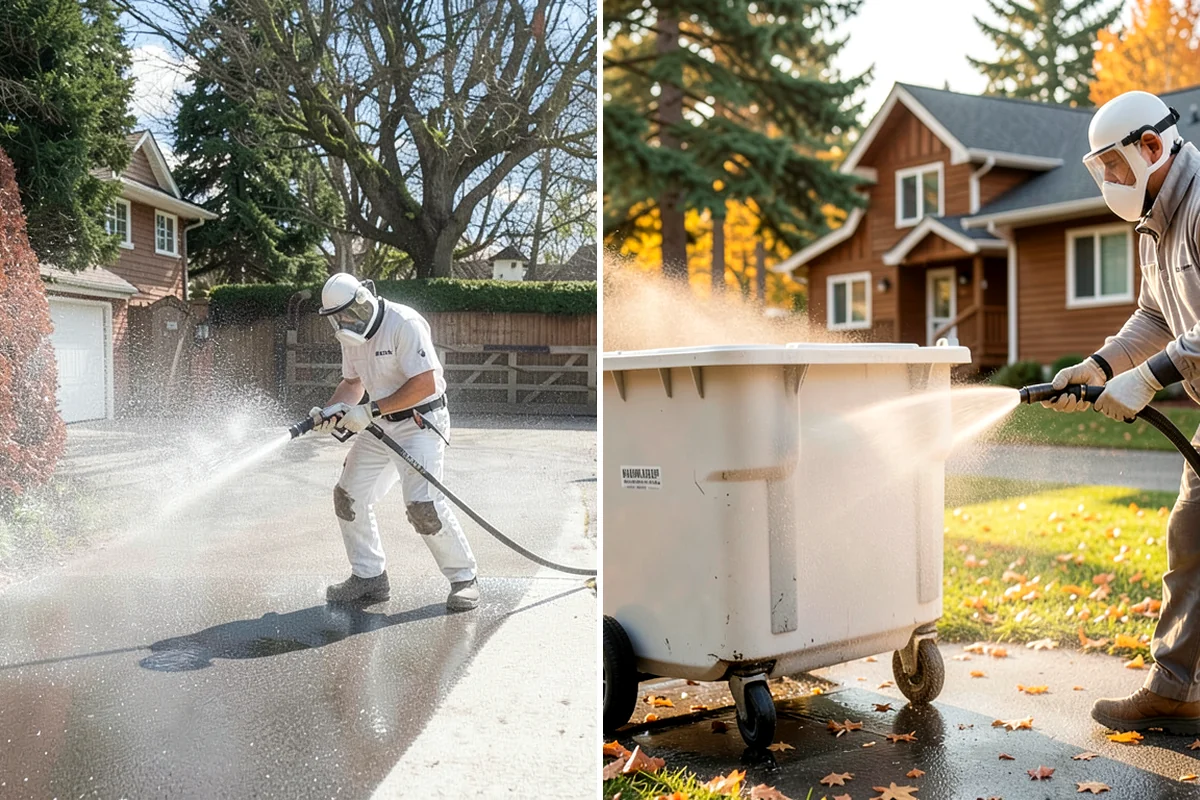 Vinyl Fence Cleaning in Puyallup, Pierce County, WA - Rinse loose debris from panels and post caps