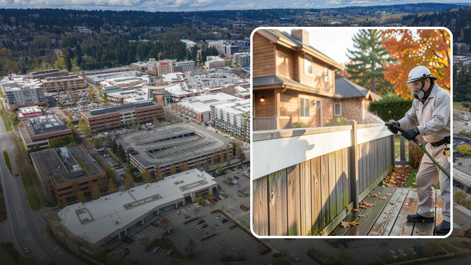 Vinyl Fence Cleaning in Redmond, King County, WA - A soft-wash treatment that erases the green algae mask vinyl fencing collects in our wet, low-sun months.