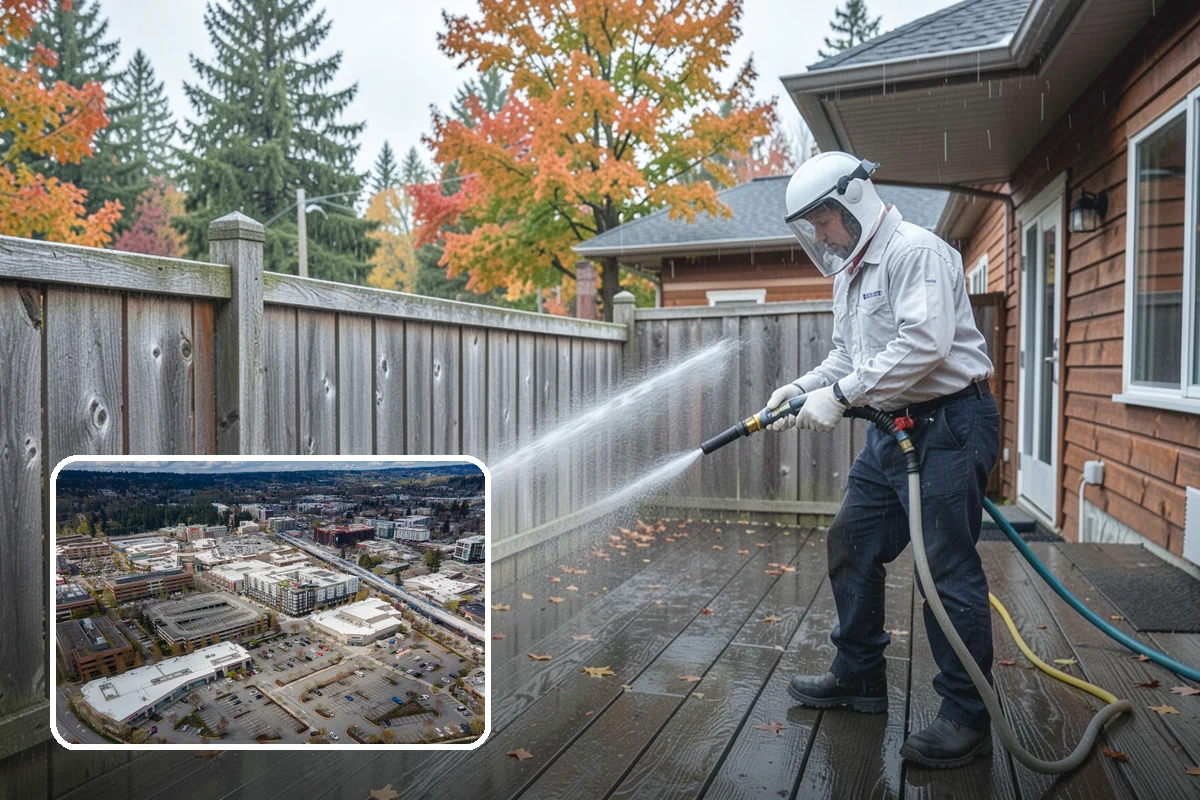 Vinyl Fence Cleaning in Redmond, King County, WA - Strips the green algae layer that clings to non-porous vinyl