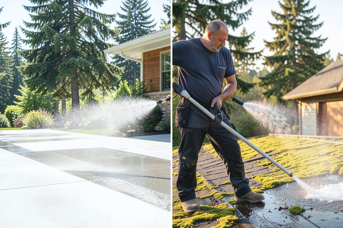 Vinyl Fence Cleaning in Redmond, King County, WA - Rinse loose debris from panels and post caps