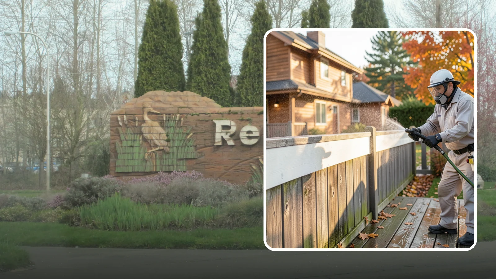 Vinyl Fence Cleaning in Renton, King County, WA - A soft-wash treatment that erases the green algae mask vinyl fencing collects in our wet, low-sun months.