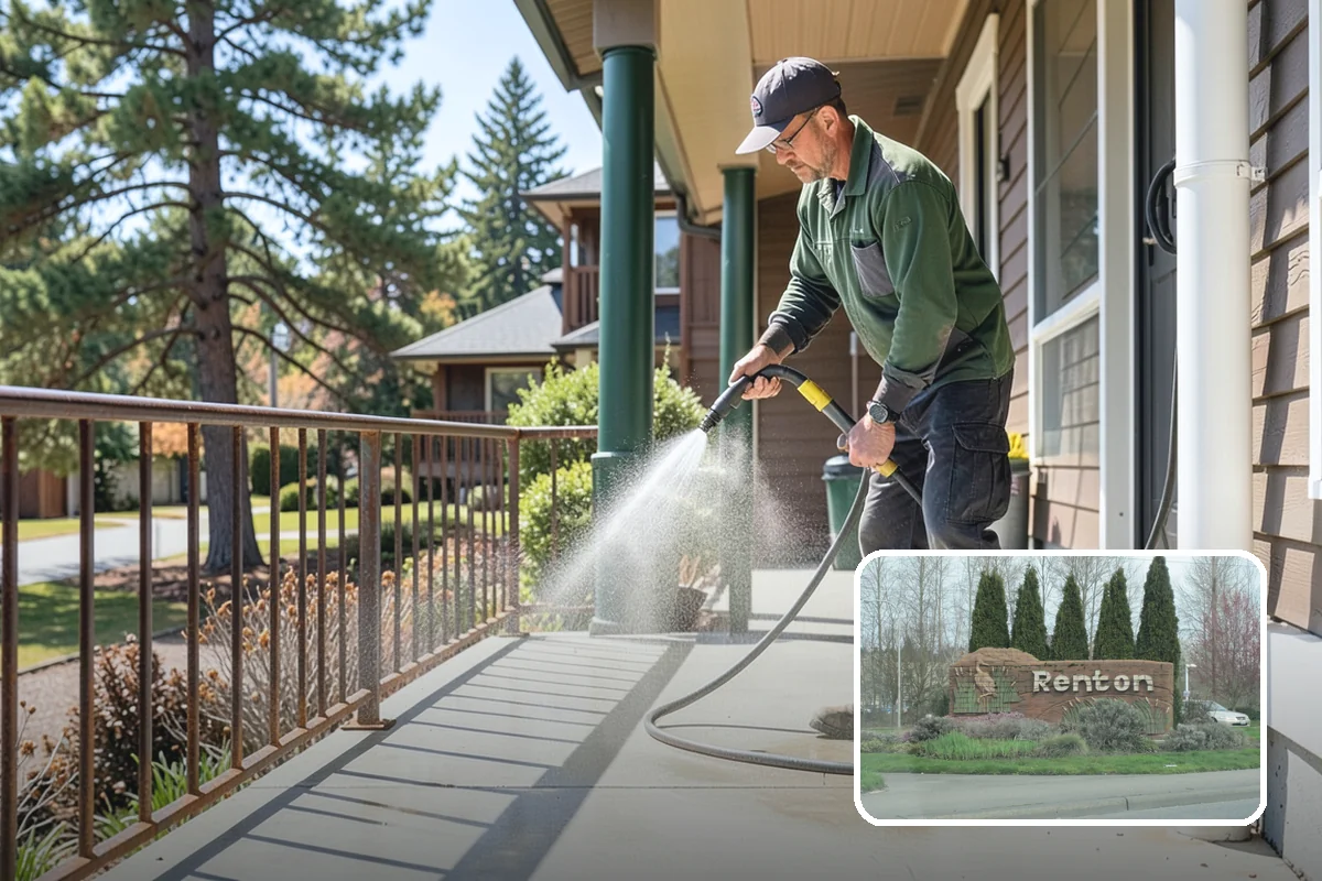 Vinyl Fence Cleaning in Renton, King County, WA - Strips the green algae layer that clings to non-porous vinyl