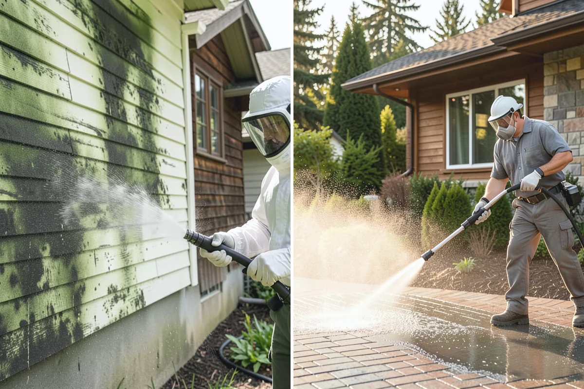 Vinyl Fence Cleaning in Renton, King County, WA - Rinse loose debris from panels and post caps