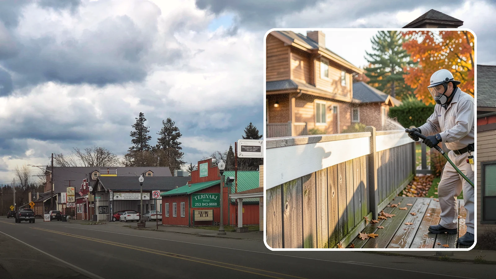 Vinyl Fence Cleaning in Roy, Pierce County, WA - A soft-wash treatment that erases the green algae mask vinyl fencing collects in our wet, low-sun months.