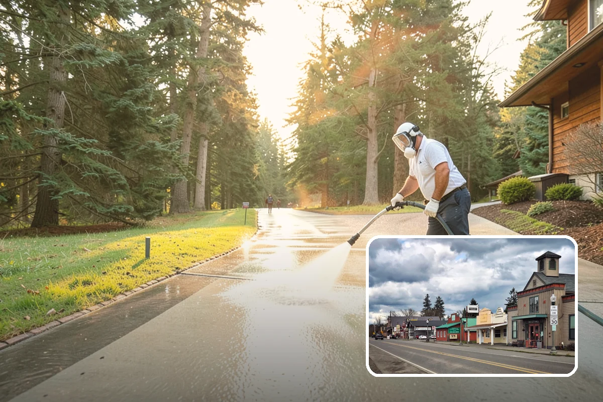 Vinyl Fence Cleaning in Roy, Pierce County, WA - Strips the green algae layer that clings to non-porous vinyl
