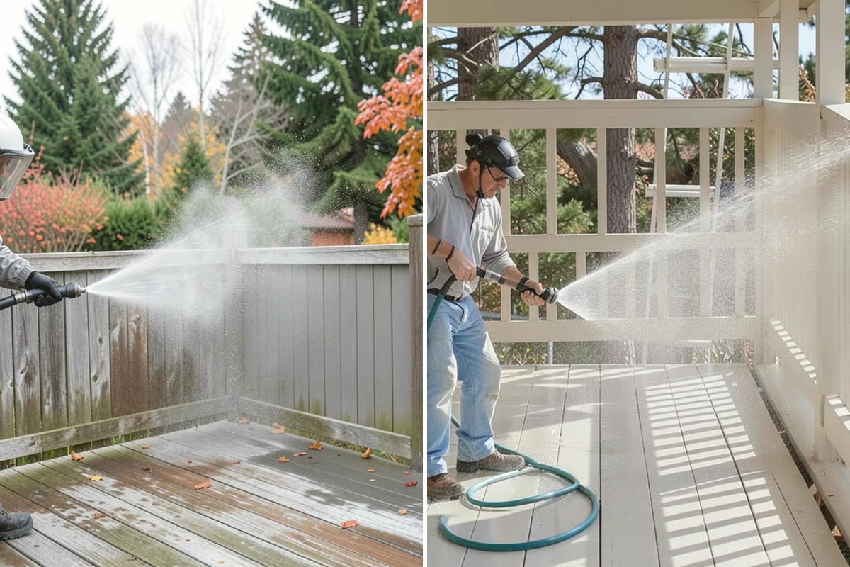 Vinyl Fence Cleaning in Ruston, Pierce County, WA - Rinse loose debris from panels and post caps