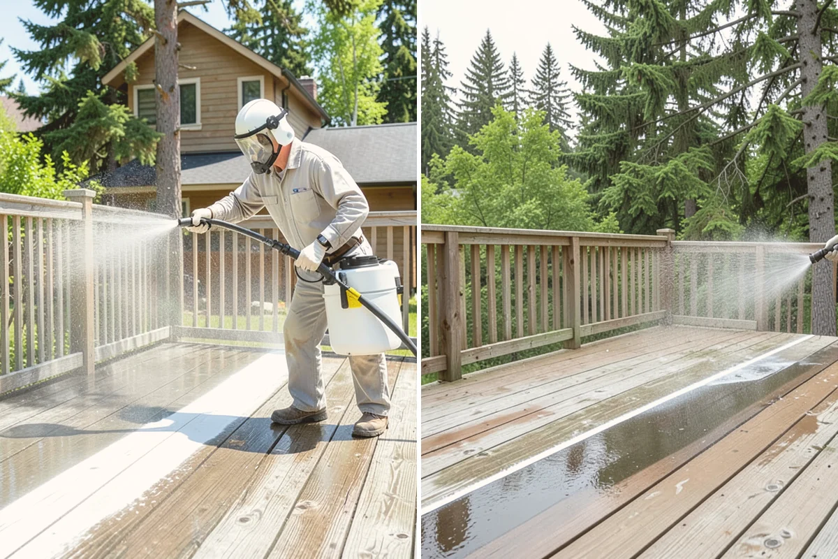 Vinyl Fence Cleaning in Sammamish, King County, WA - Rinse loose debris from panels and post caps