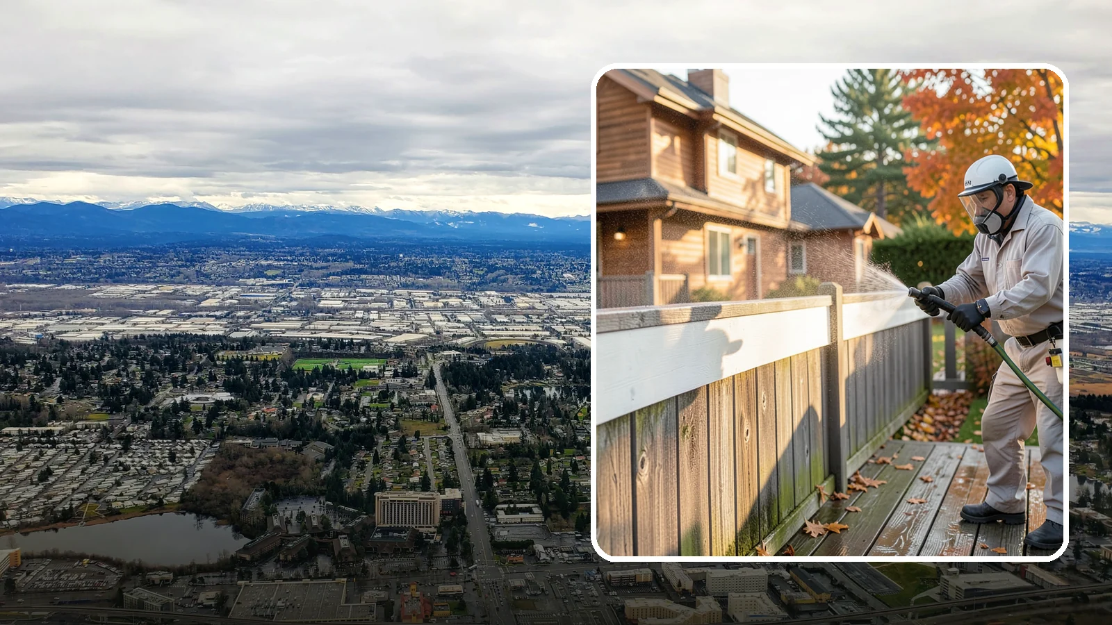 Vinyl Fence Cleaning in SeaTac, King County, WA - A soft-wash treatment that erases the green algae mask vinyl fencing collects in our wet, low-sun months.