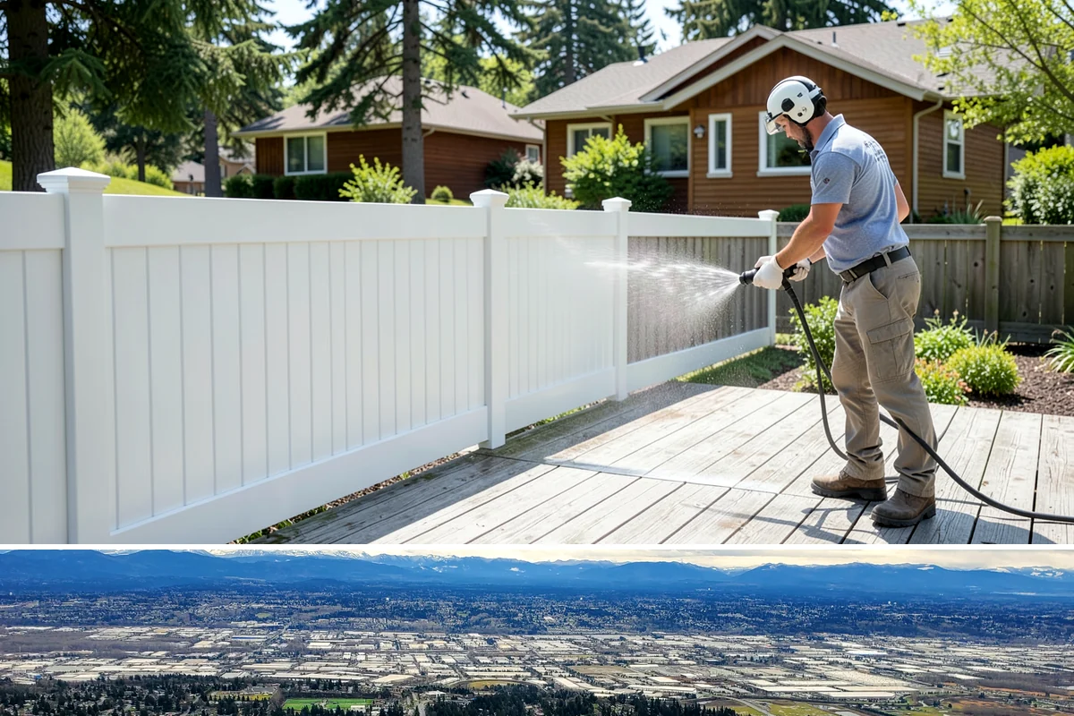 Vinyl Fence Cleaning in SeaTac, King County, WA - Spring is a popular time to clear the winter's algae buildup and reset the fence for the season.