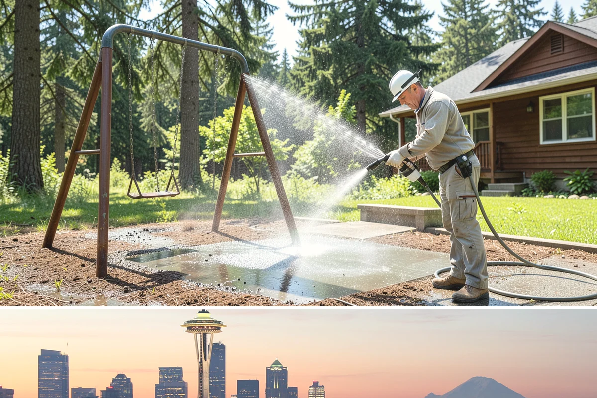 Vinyl Fence Cleaning in Seattle, King County, WA - Spring is a popular time to clear the winter's algae buildup and reset the fence for the season.