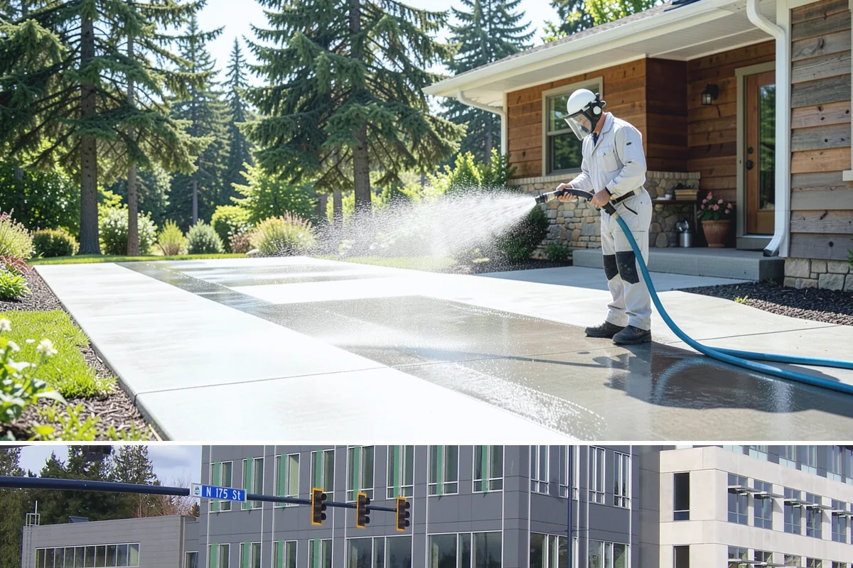 Vinyl Fence Cleaning in Shoreline, King County, WA - Spring is a popular time to clear the winter's algae buildup and reset the fence for the season.