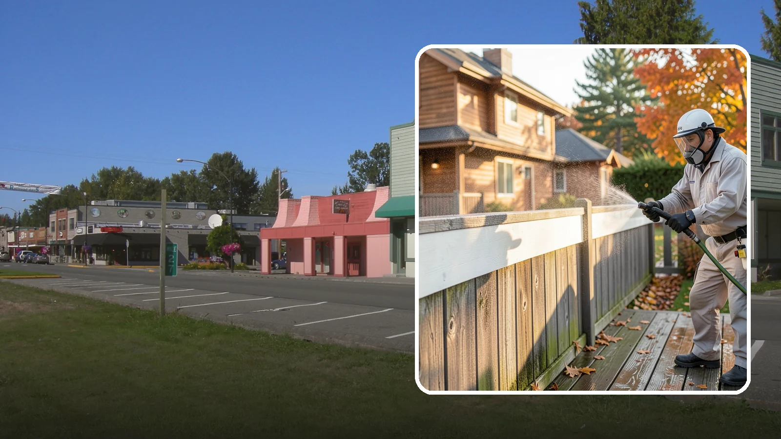 Vinyl Fence Cleaning in Snoqualmie, King County, WA - A soft-wash treatment that erases the green algae mask vinyl fencing collects in our wet, low-sun months.