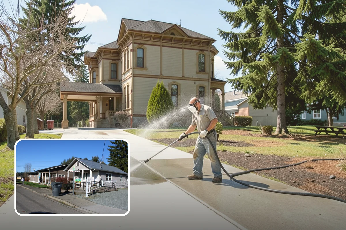 Vinyl Fence Cleaning in South Prairie, Pierce County, WA - Strips the green algae layer that clings to non-porous vinyl
